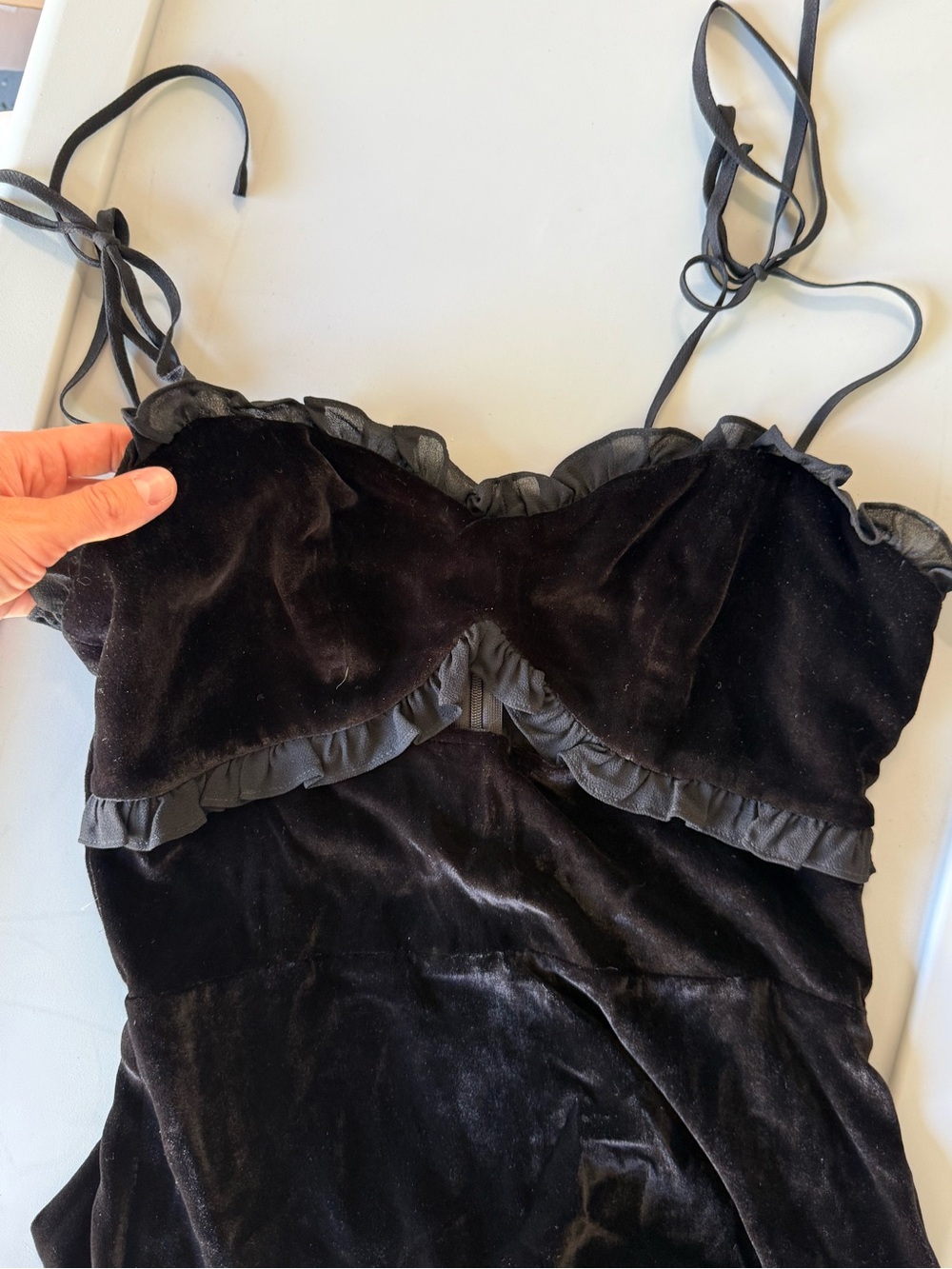 Reformation Black Velvet Ruffle-Trim Slip - Picture 2 of 3